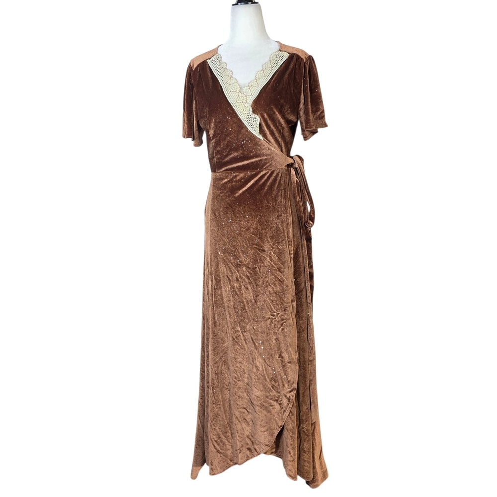 Baltic Born Feminine formal Velvet Wrap Maxi Dress in Brown